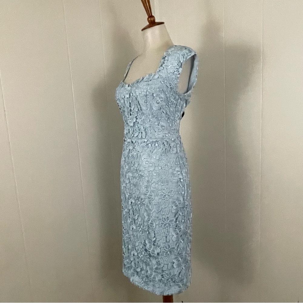 Alexia Admor Blue Lace Dress Women’s 6 Sheath Cap Sleeve Sweetheart Neckline - Picture 7 of 10